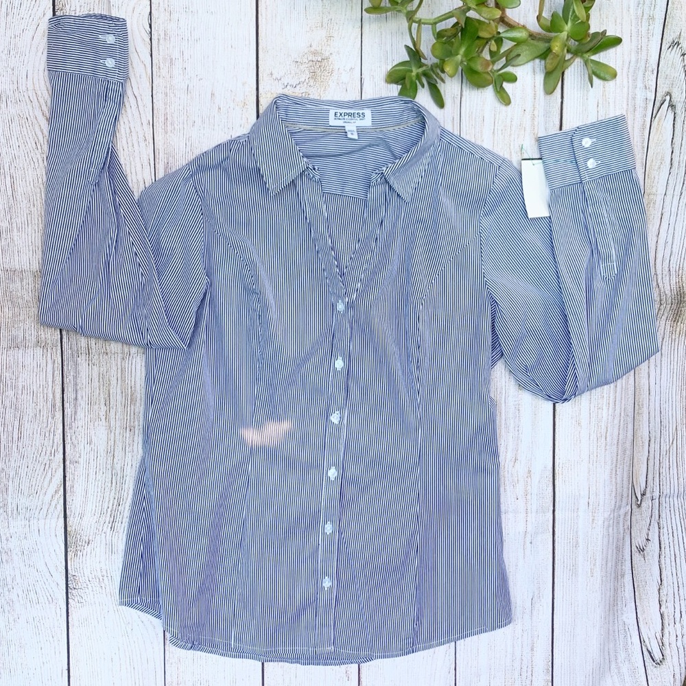 EXPRESS Portofino Striped Button Up Blouse